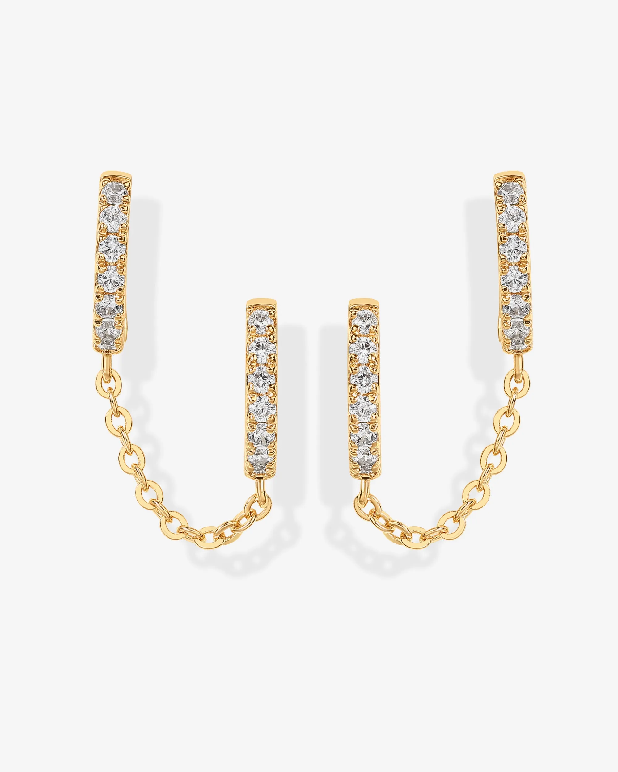 Double Hoop CZ Chained Huggie Hoop