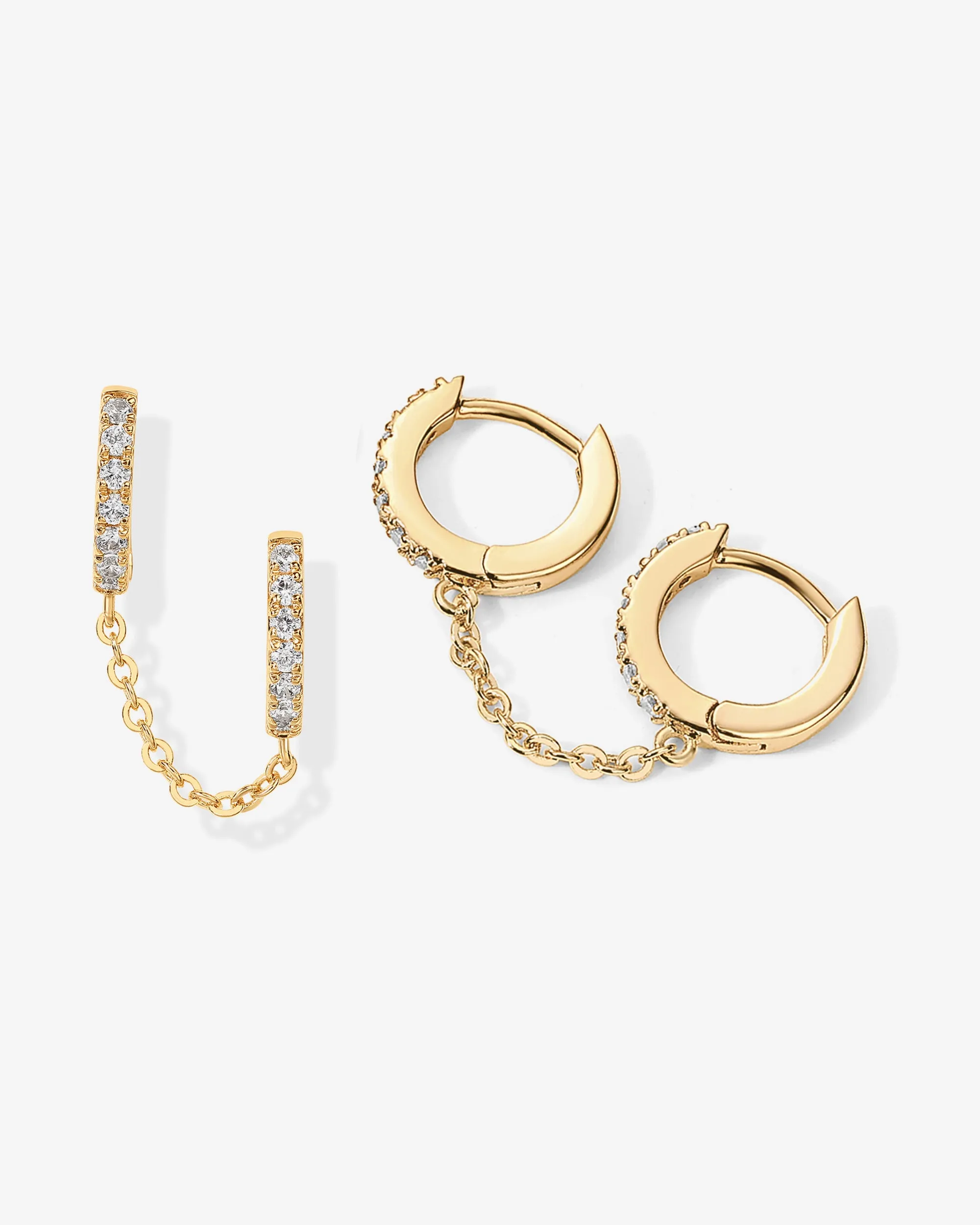 Double Hoop CZ Chained Huggie Hoop