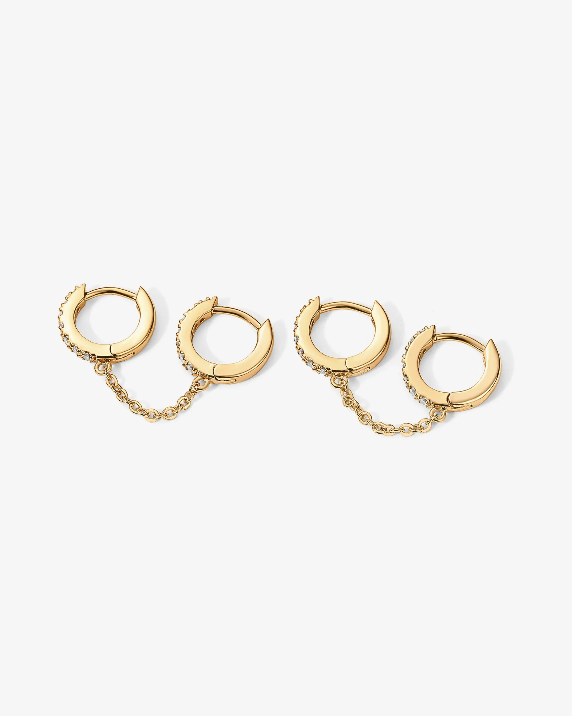 Double Hoop CZ Chained Huggie Hoop