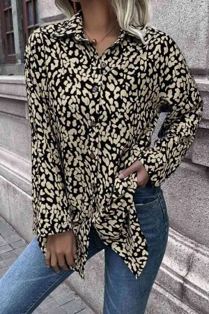 Double Take Leopard Roll-Tap Sleeve Shirt (3 Colors)