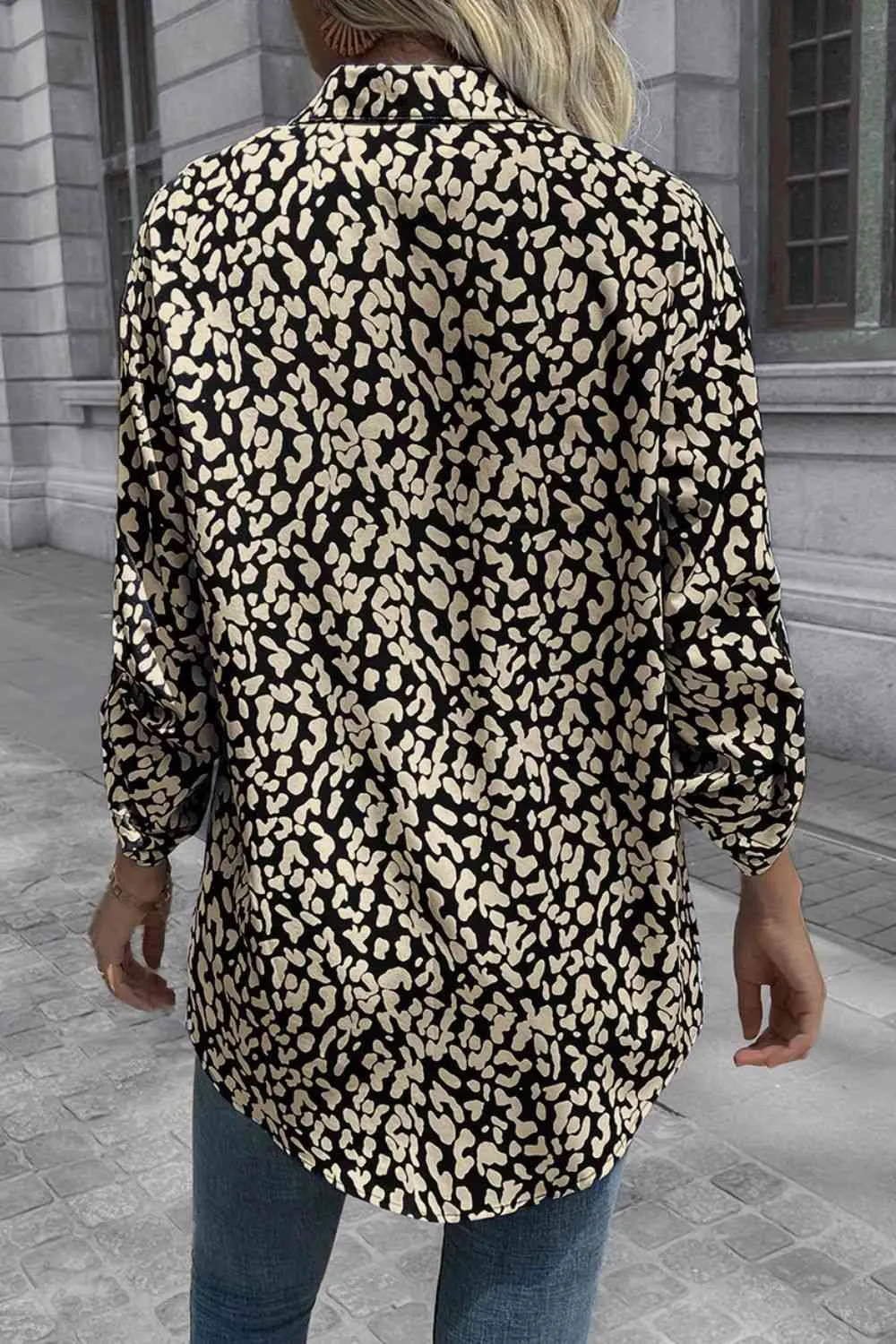 Double Take Leopard Roll-Tap Sleeve Shirt (3 Colors)