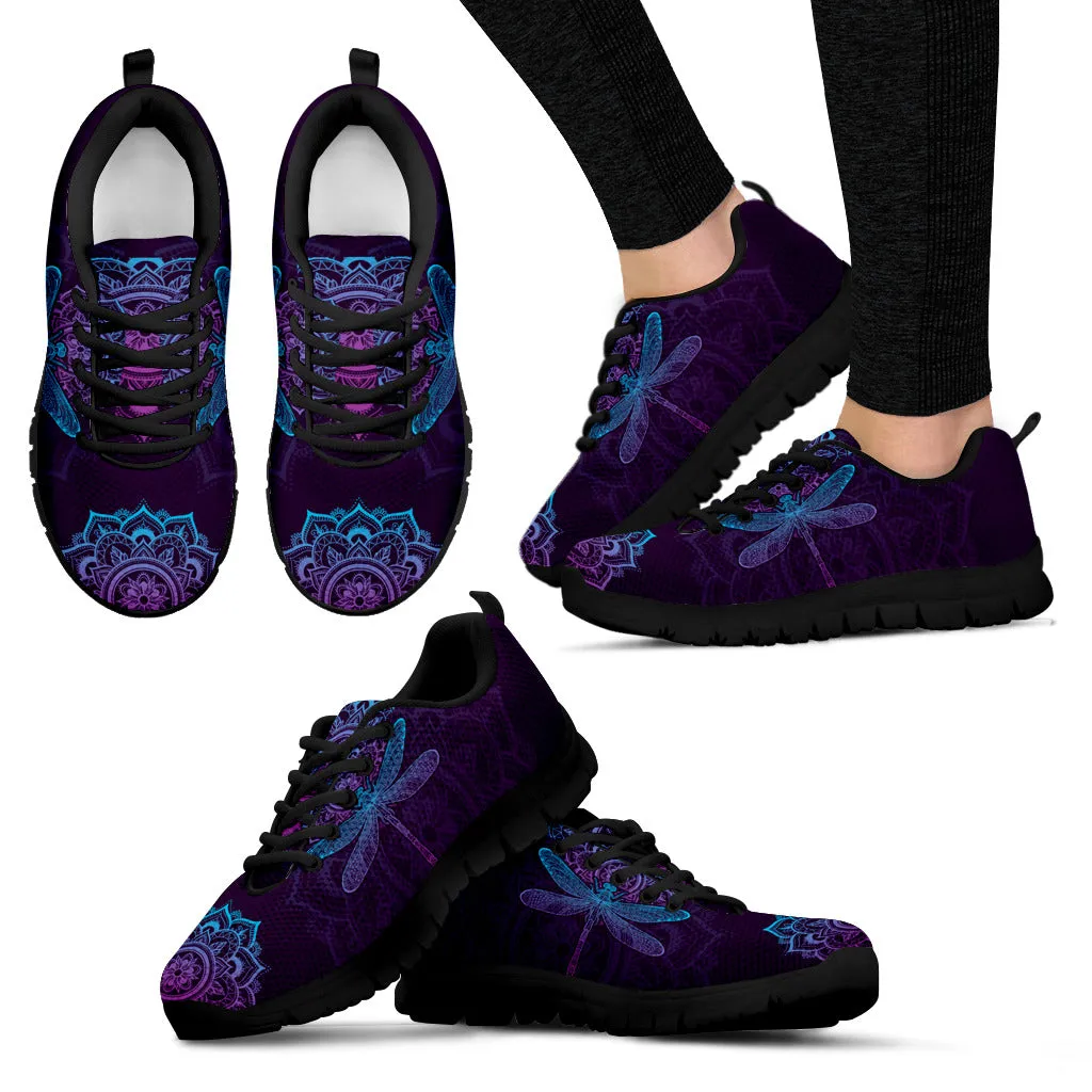 Dragonfly And Sun Women's Sneakers Black Soles