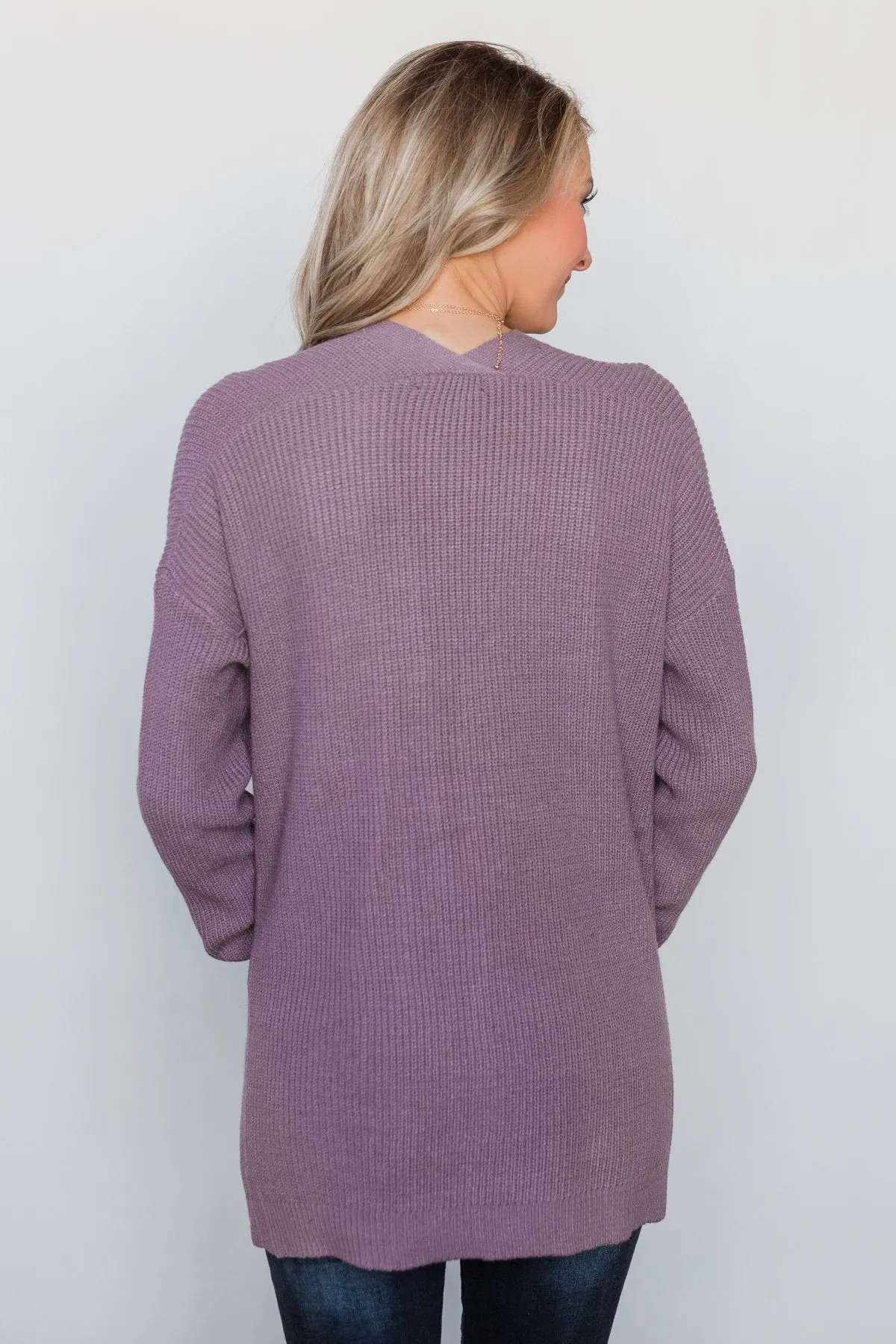 Drop Shoulder Knit Cardigan - Dark Lavender