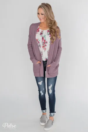 Drop Shoulder Knit Cardigan - Dark Lavender