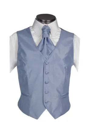 Dusky Blue Poly Dupion Waistcoat  ( Loose Fit)