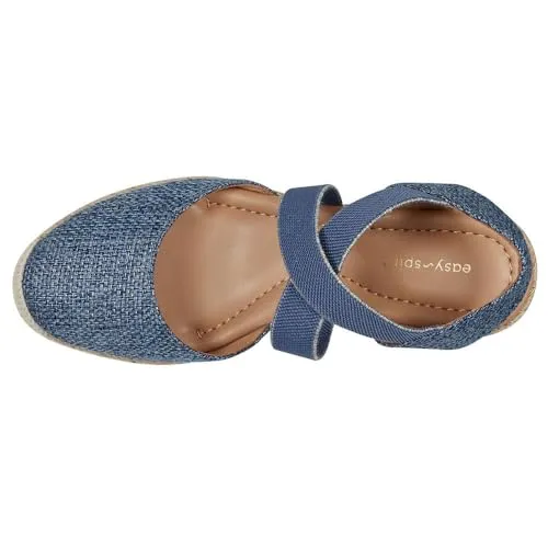 Easy Spirit Women's Meza Espadrille Wedge Sandal, Blue/Gold, 6