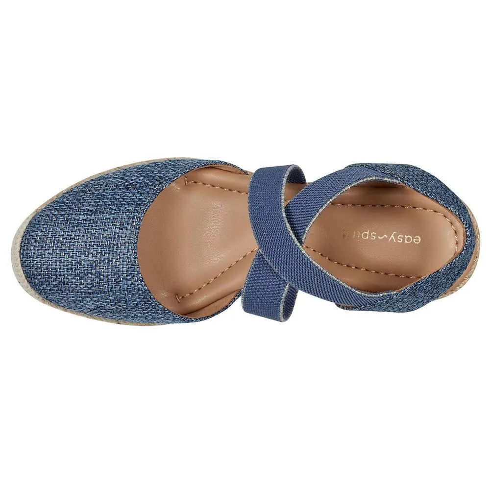 Easy Spirit Women's Meza Espadrille Wedge Sandal, Blue/Gold, 6