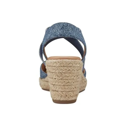 Easy Spirit Women's Meza Espadrille Wedge Sandal, Blue/Gold, 6