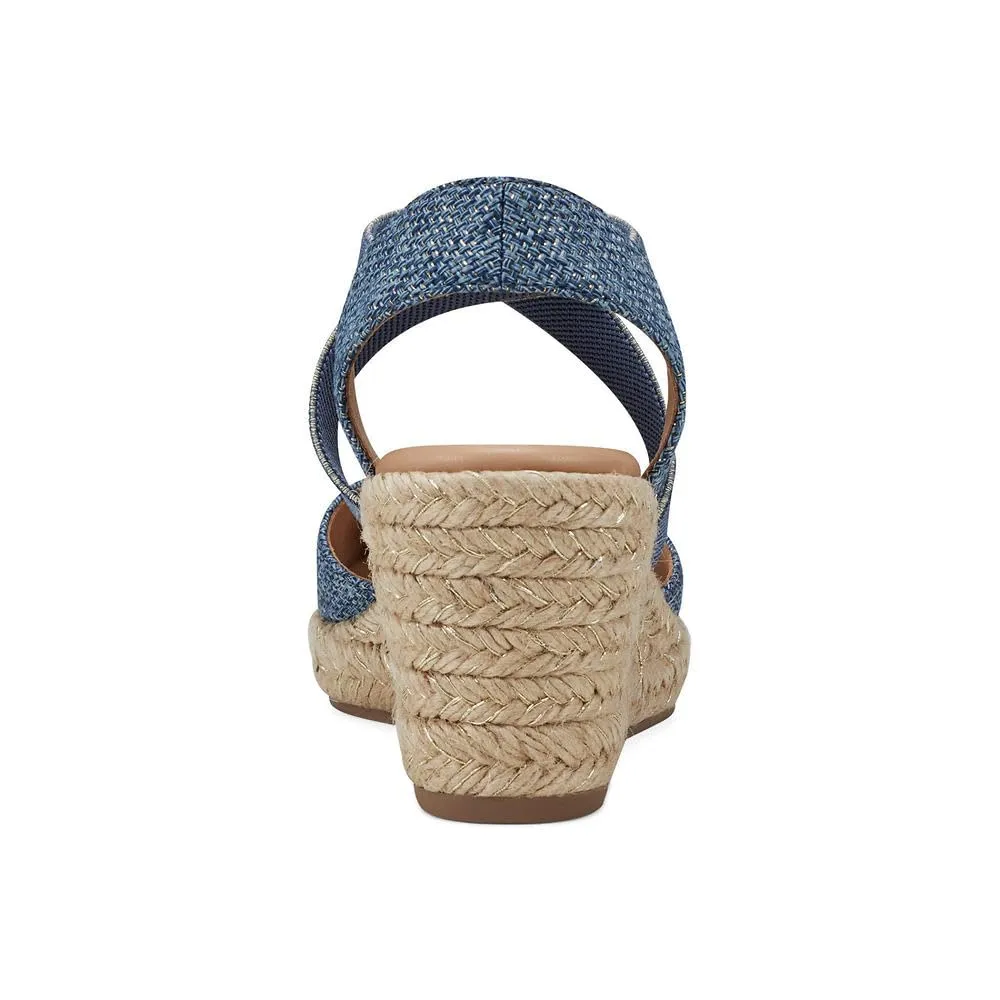 Easy Spirit Women's Meza Espadrille Wedge Sandal, Blue/Gold, 6