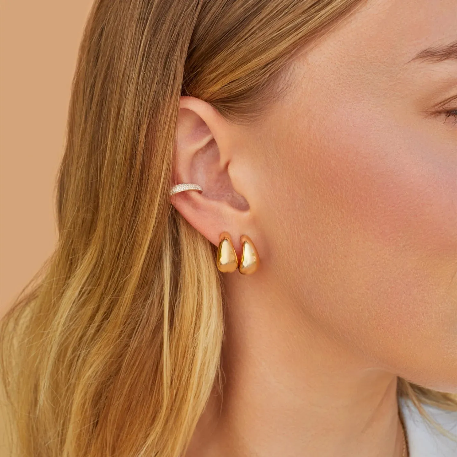 EF Collection Gold Jumbo Dome Huggie Earring