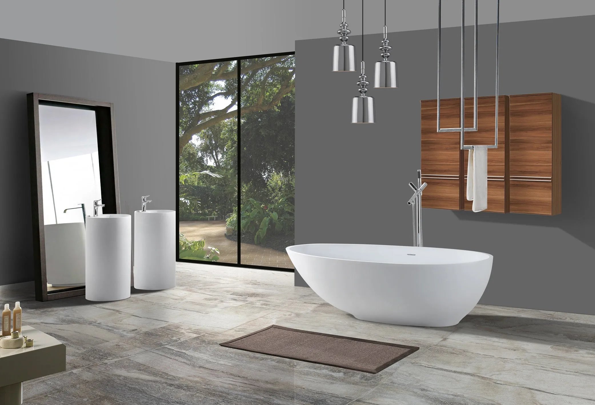 Egg-Shaped Hugi Stone Bath w/ Elegant Lines - 1610mm - B033-A