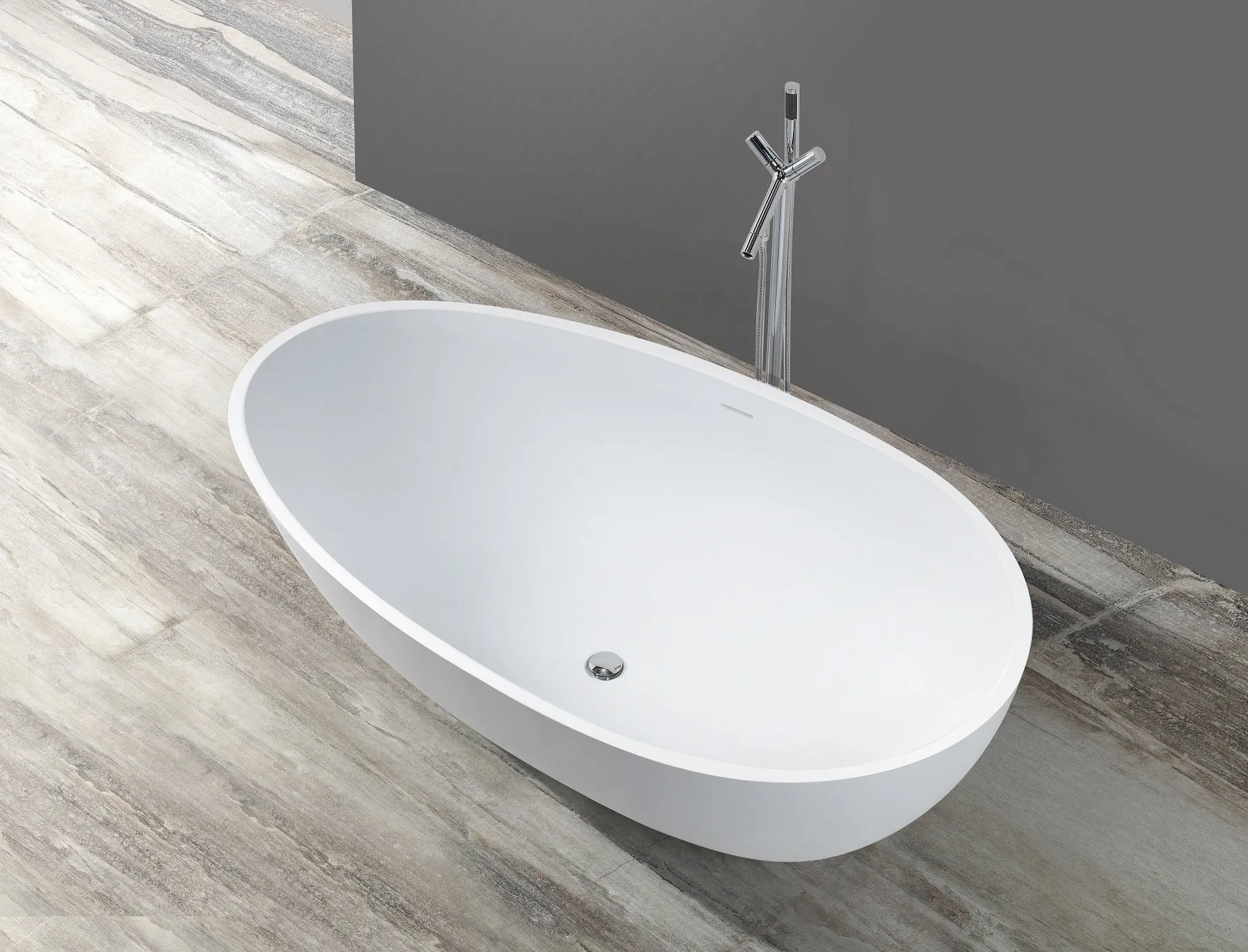 Egg-Shaped Hugi Stone Bath w/ Elegant Lines - 1610mm - B033-A