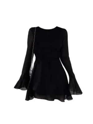 Elegant Fashion Slim Chiffon Cutout Backless Design Round Neck Dress