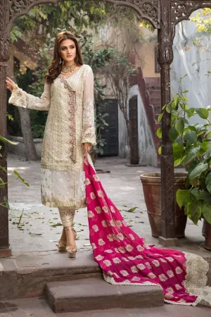 Embroidered Chiffon Dress in Off White Color #M0034