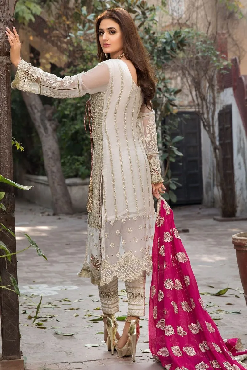 Embroidered Chiffon Dress in Off White Color #M0034