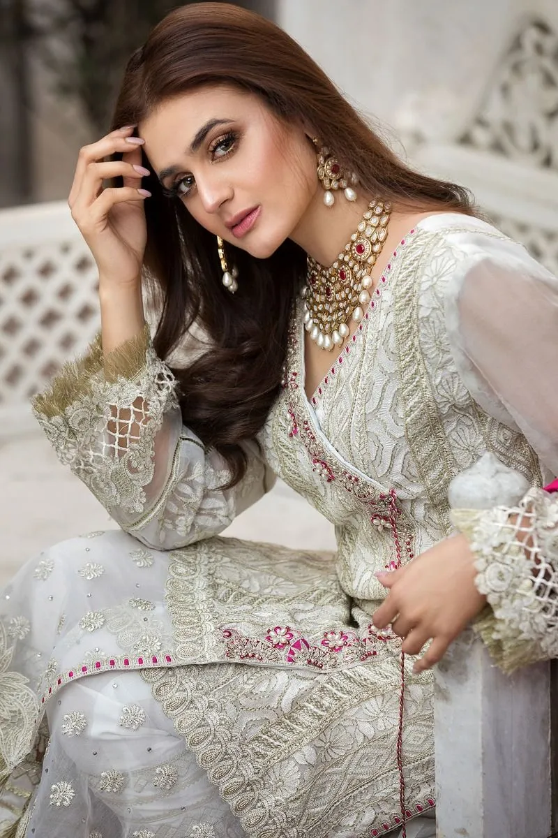 Embroidered Chiffon Dress in Off White Color #M0034