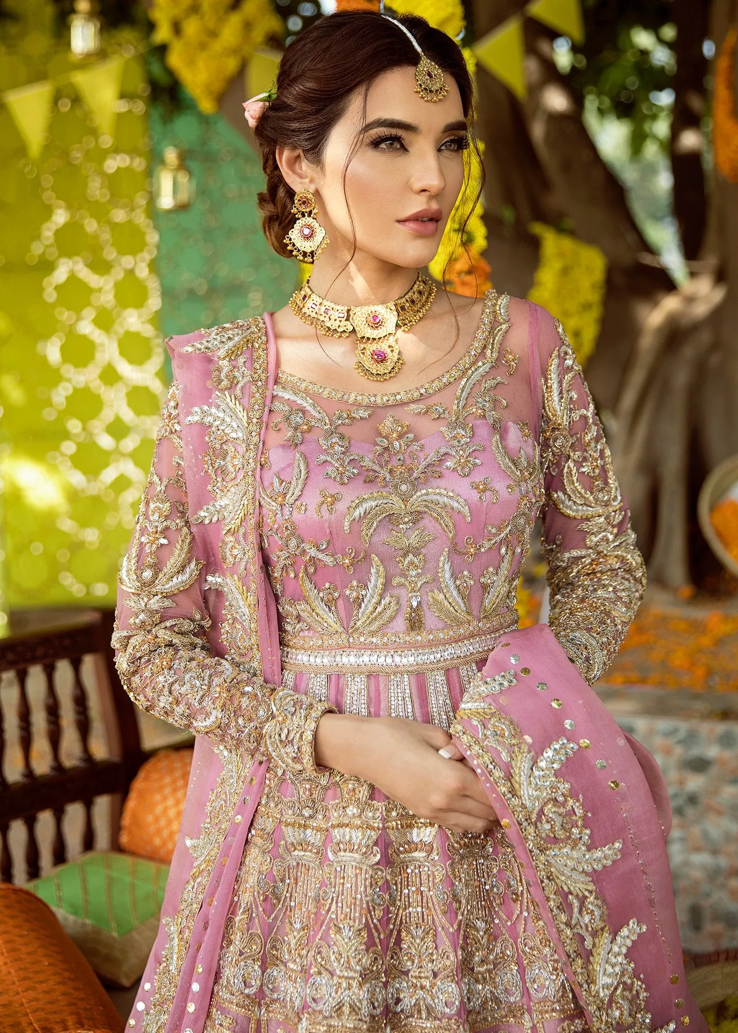 Embroidered Pink Bridal Outfit for Wedding #N7055