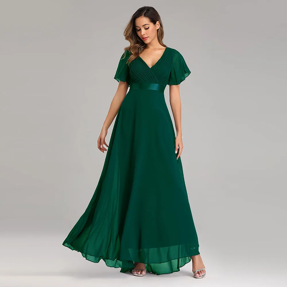 Evening Dresses V-Neck Ruffles Chiffon Formal Dress for Wedding Party