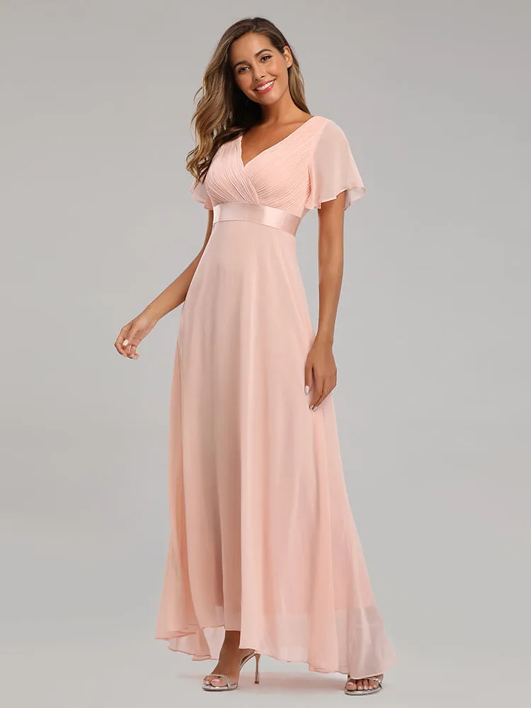 Evening Dresses V-Neck Ruffles Chiffon Formal Dress for Wedding Party