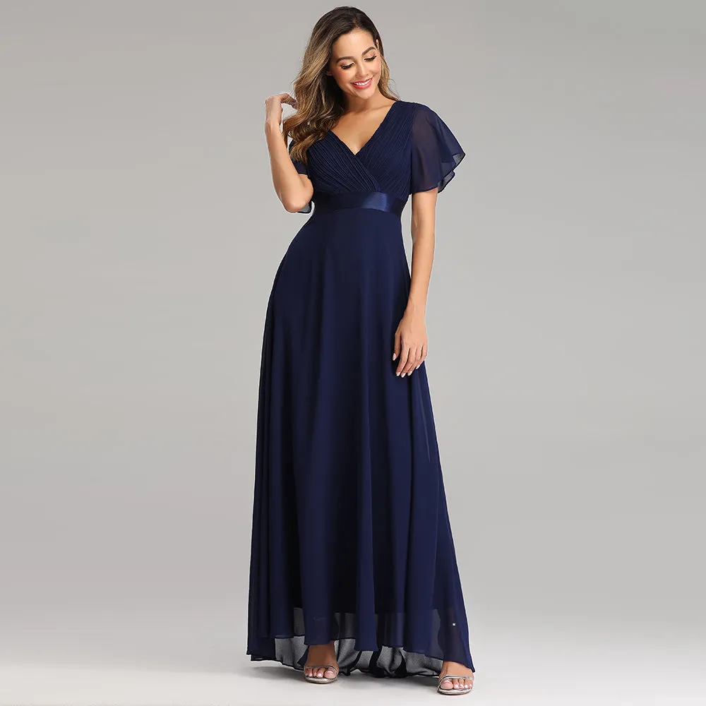 Evening Dresses V-Neck Ruffles Chiffon Formal Dress for Wedding Party