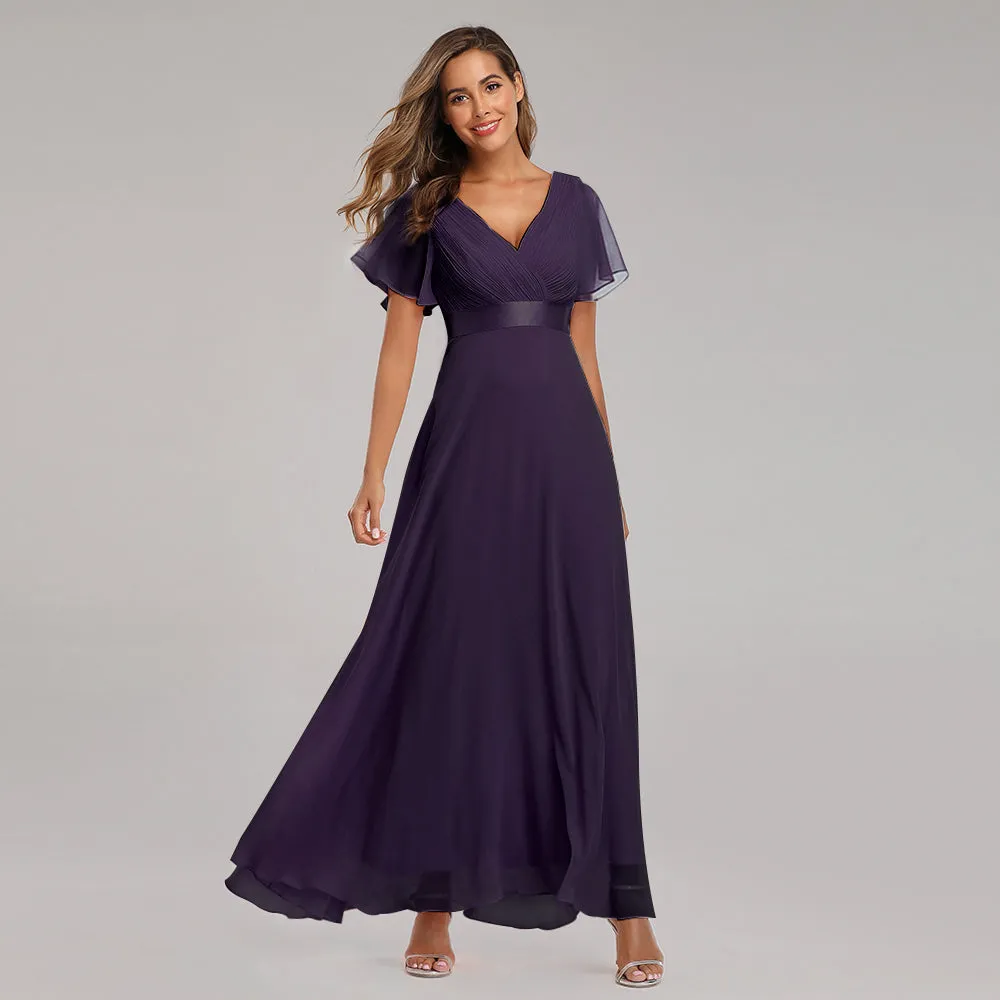 Evening Dresses V-Neck Ruffles Chiffon Formal Dress for Wedding Party