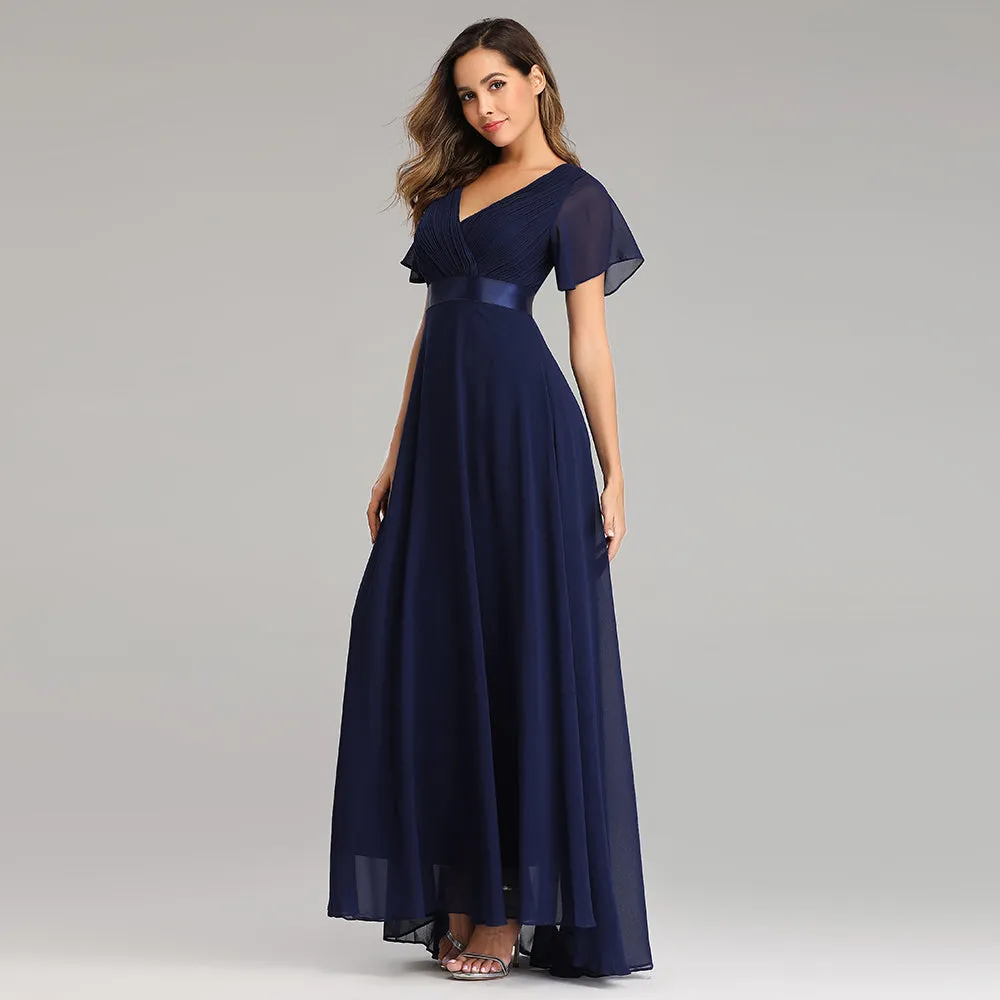 Evening Dresses V-Neck Ruffles Chiffon Formal Dress for Wedding Party
