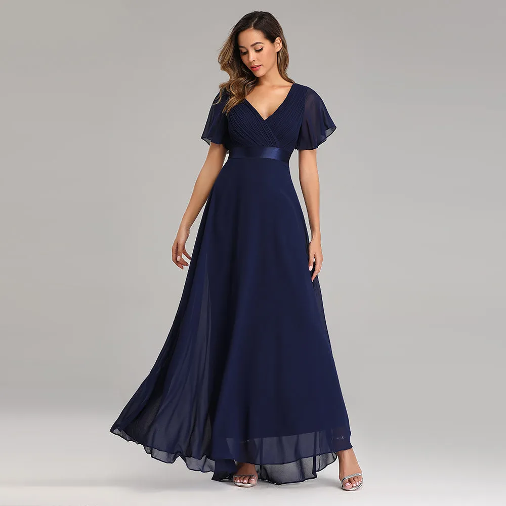 Evening Dresses V-Neck Ruffles Chiffon Formal Dress for Wedding Party