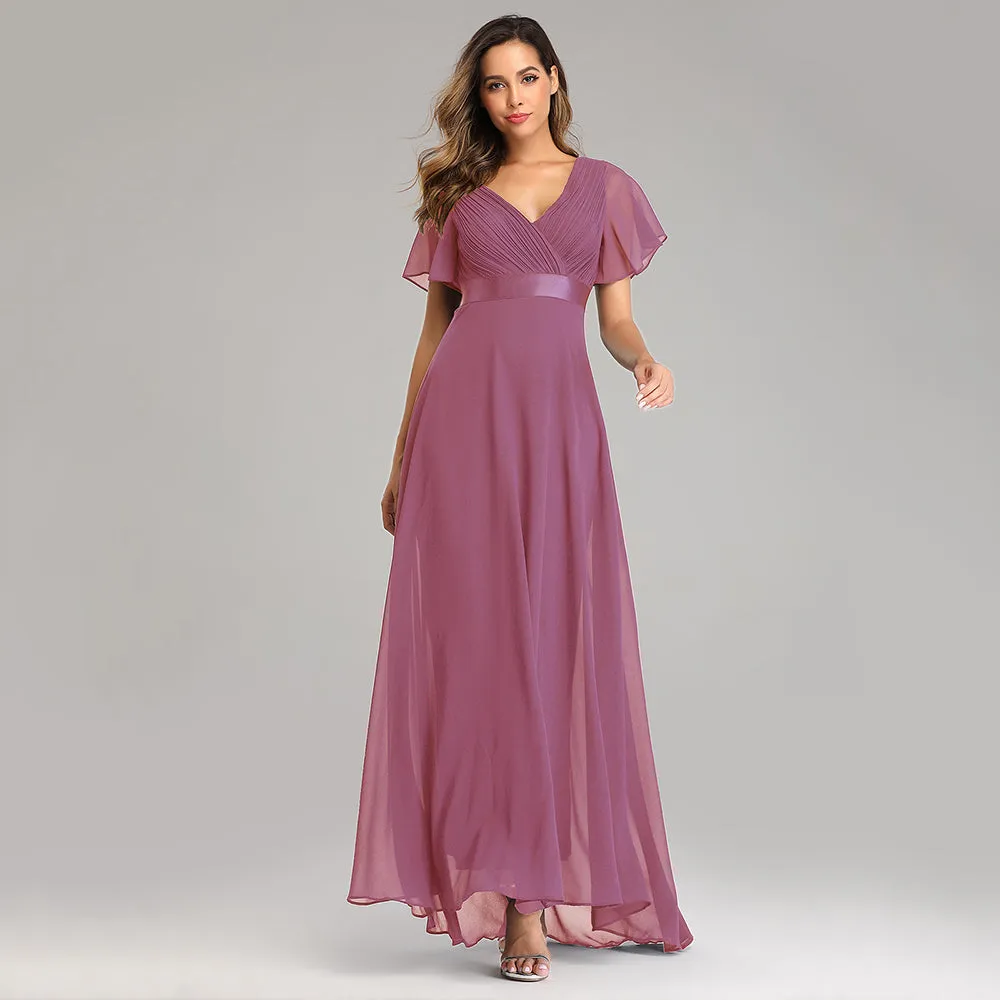 Evening Dresses V-Neck Ruffles Chiffon Formal Dress for Wedding Party