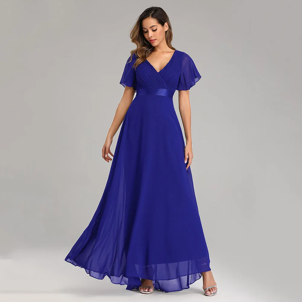 Evening Dresses V-Neck Ruffles Chiffon Formal Dress for Wedding Party