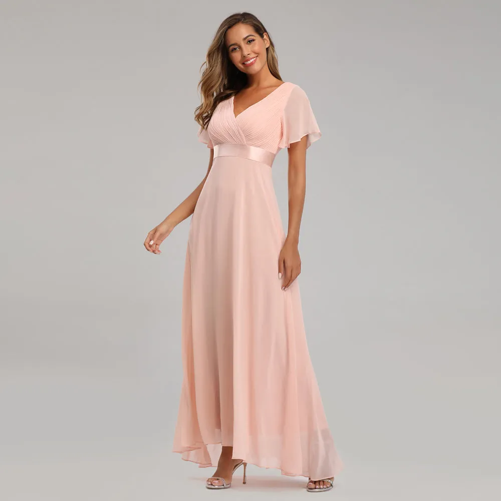 Evening Dresses V-Neck Ruffles Chiffon Formal Dress for Wedding Party