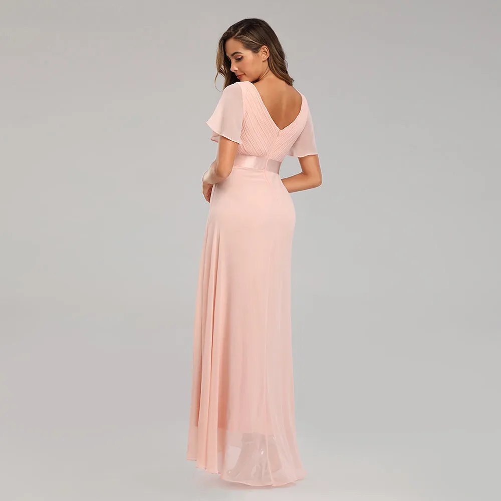 Evening Dresses V-Neck Ruffles Chiffon Formal Dress for Wedding Party