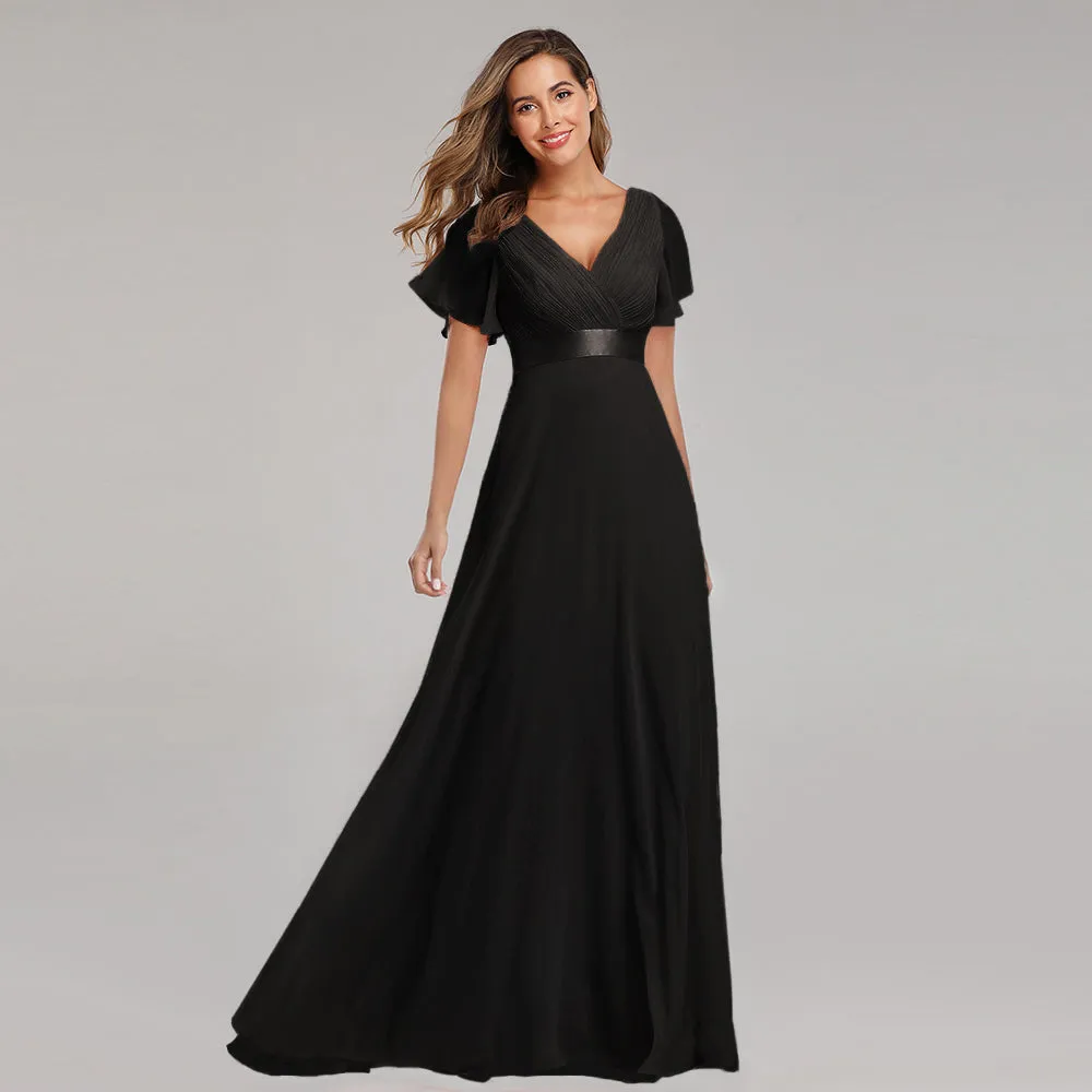 Evening Dresses V-Neck Ruffles Chiffon Formal Dress for Wedding Party