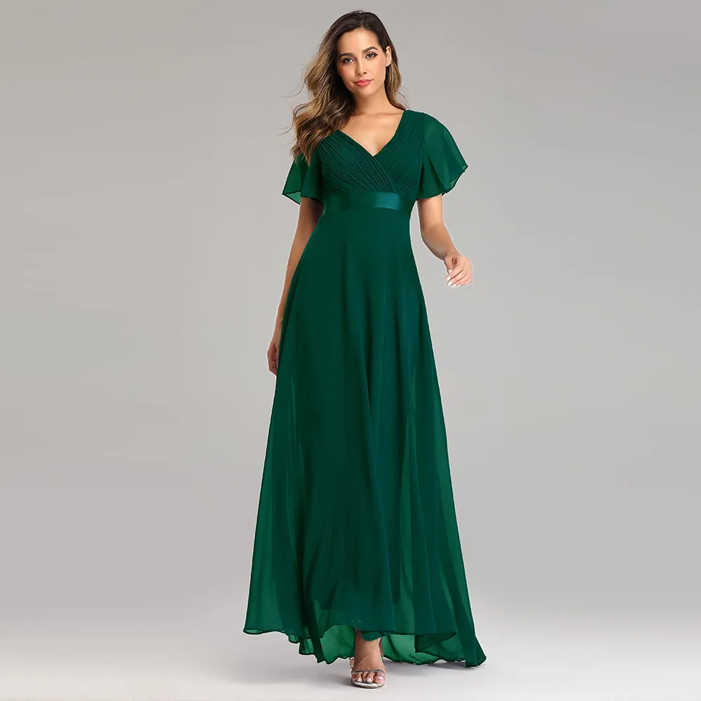 Evening Dresses V-Neck Ruffles Chiffon Formal Dress for Wedding Party