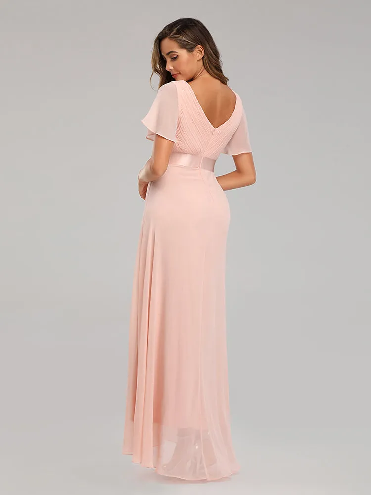 Evening Dresses V-Neck Ruffles Chiffon Formal Dress for Wedding Party
