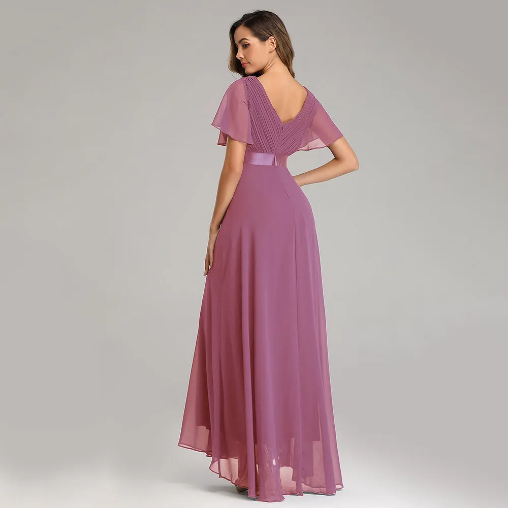Evening Dresses V-Neck Ruffles Chiffon Formal Dress for Wedding Party
