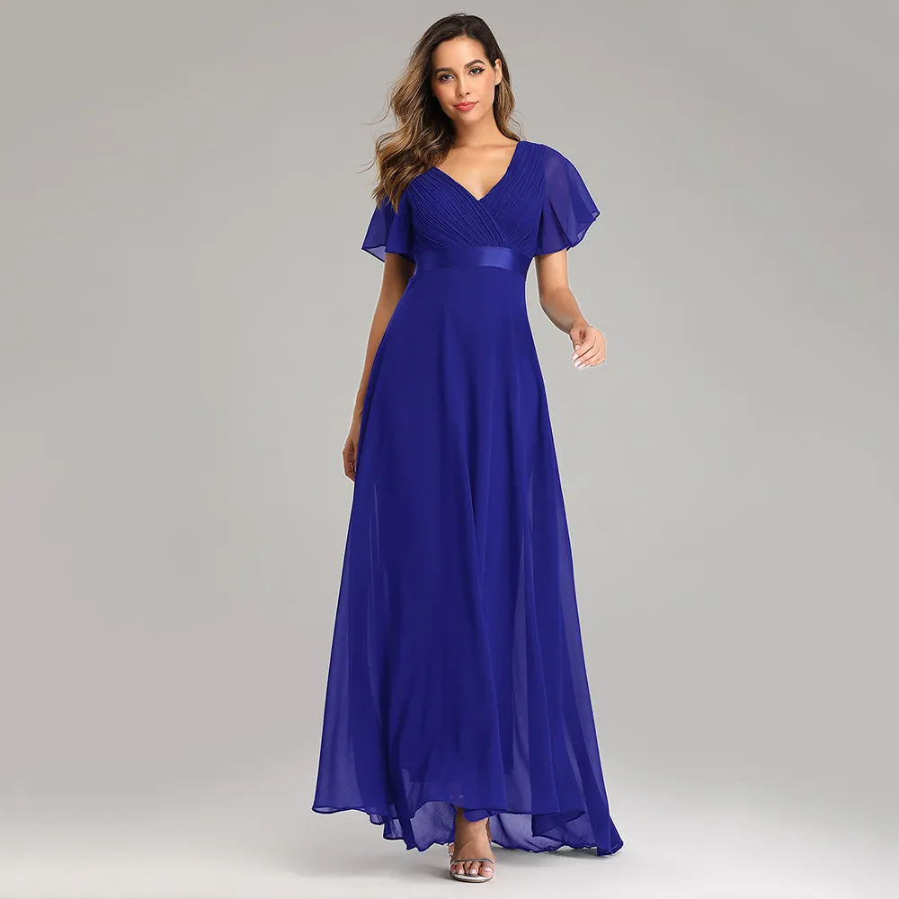 Evening Dresses V-Neck Ruffles Chiffon Formal Dress for Wedding Party