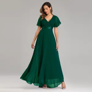 Evening Dresses V-Neck Ruffles Chiffon Formal Dress for Wedding Party