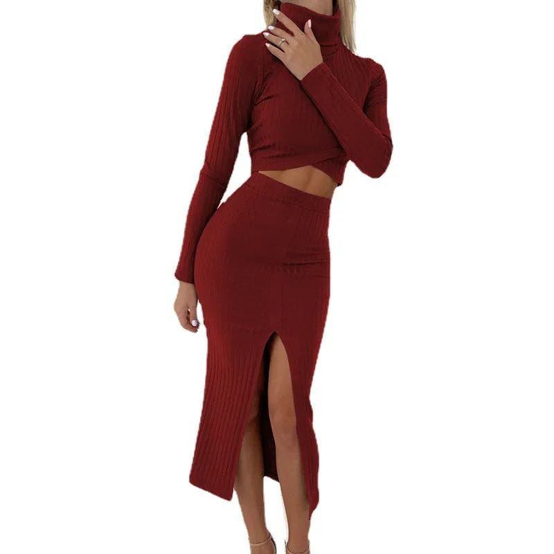 Fashion High Neck Long Sleeves Two Pieces Suits