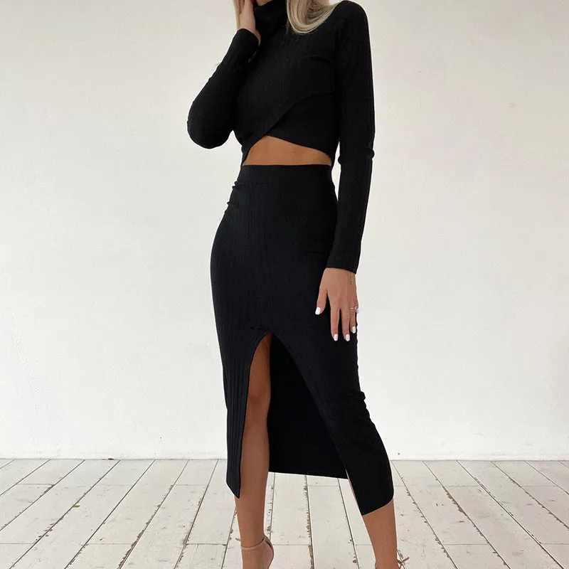 Fashion High Neck Long Sleeves Two Pieces Suits