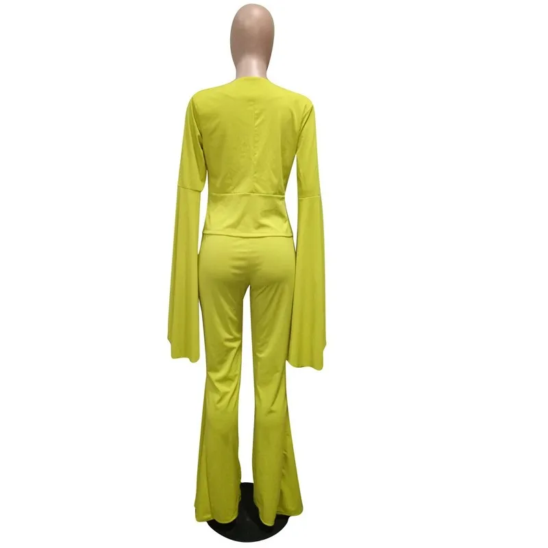 Fashion Ruffles Sleeve Pants Suits Blazer Two Piece Set