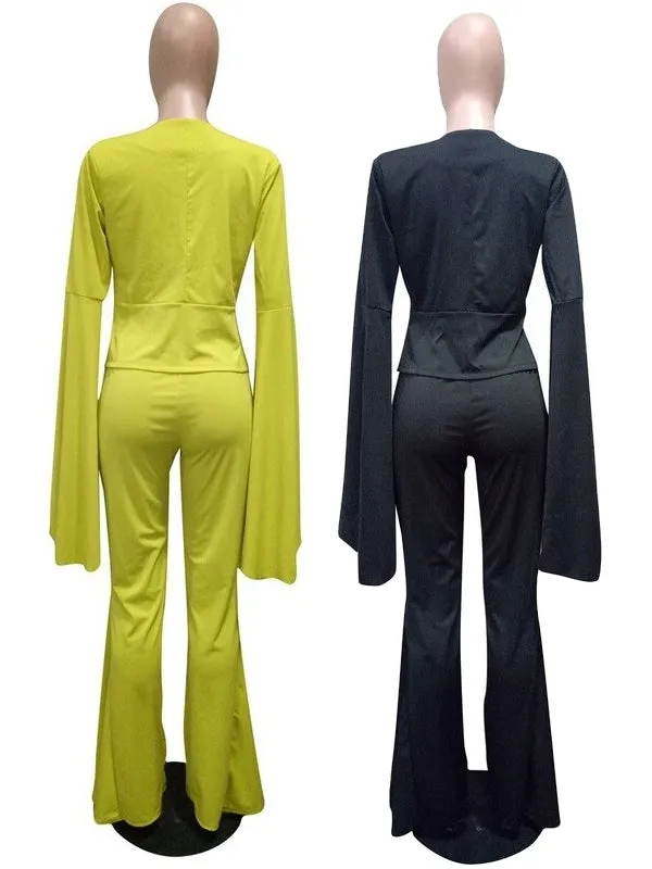 Fashion Ruffles Sleeve Pants Suits Blazer Two Piece Set