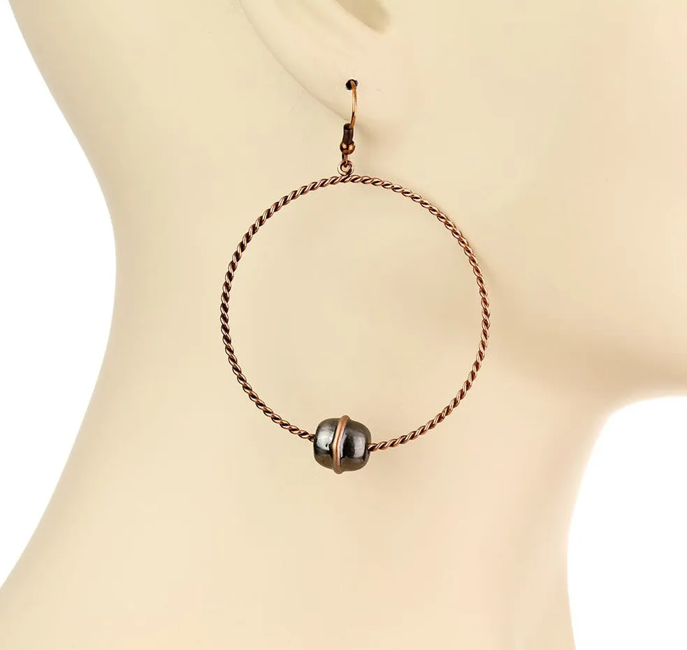 Fashion Silver Twist Hoop Earrings With Lower Barrel Bead