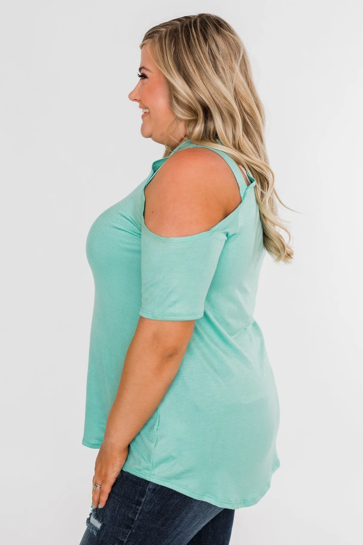 Feeling Alive Cold Shoulder Top- Aqua