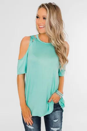 Feeling Alive Cold Shoulder Top- Aqua