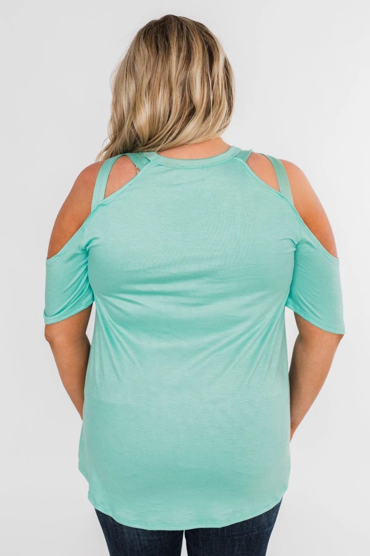 Feeling Alive Cold Shoulder Top- Aqua