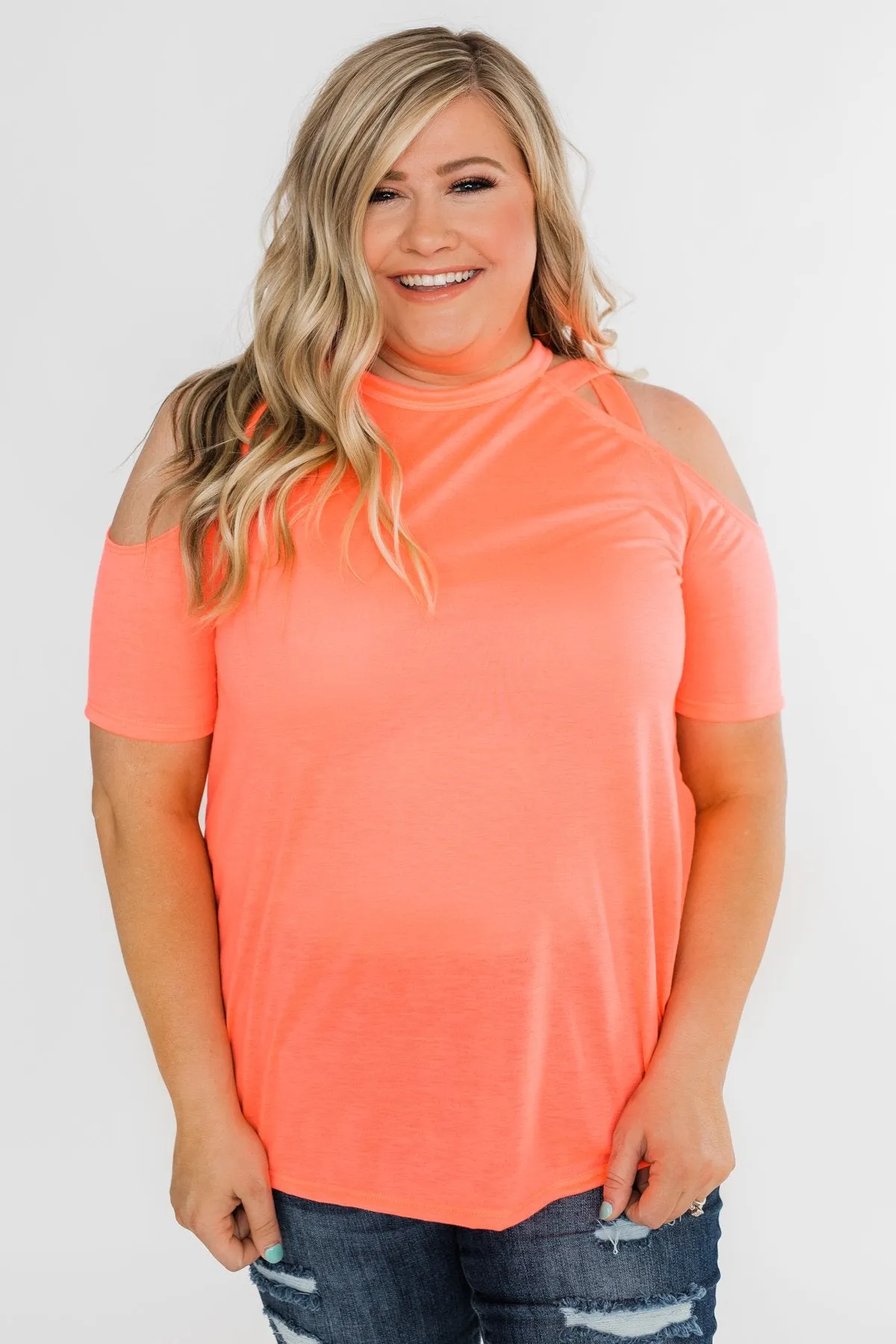 Feeling Alive Cold Shoulder Top- Neon Orange