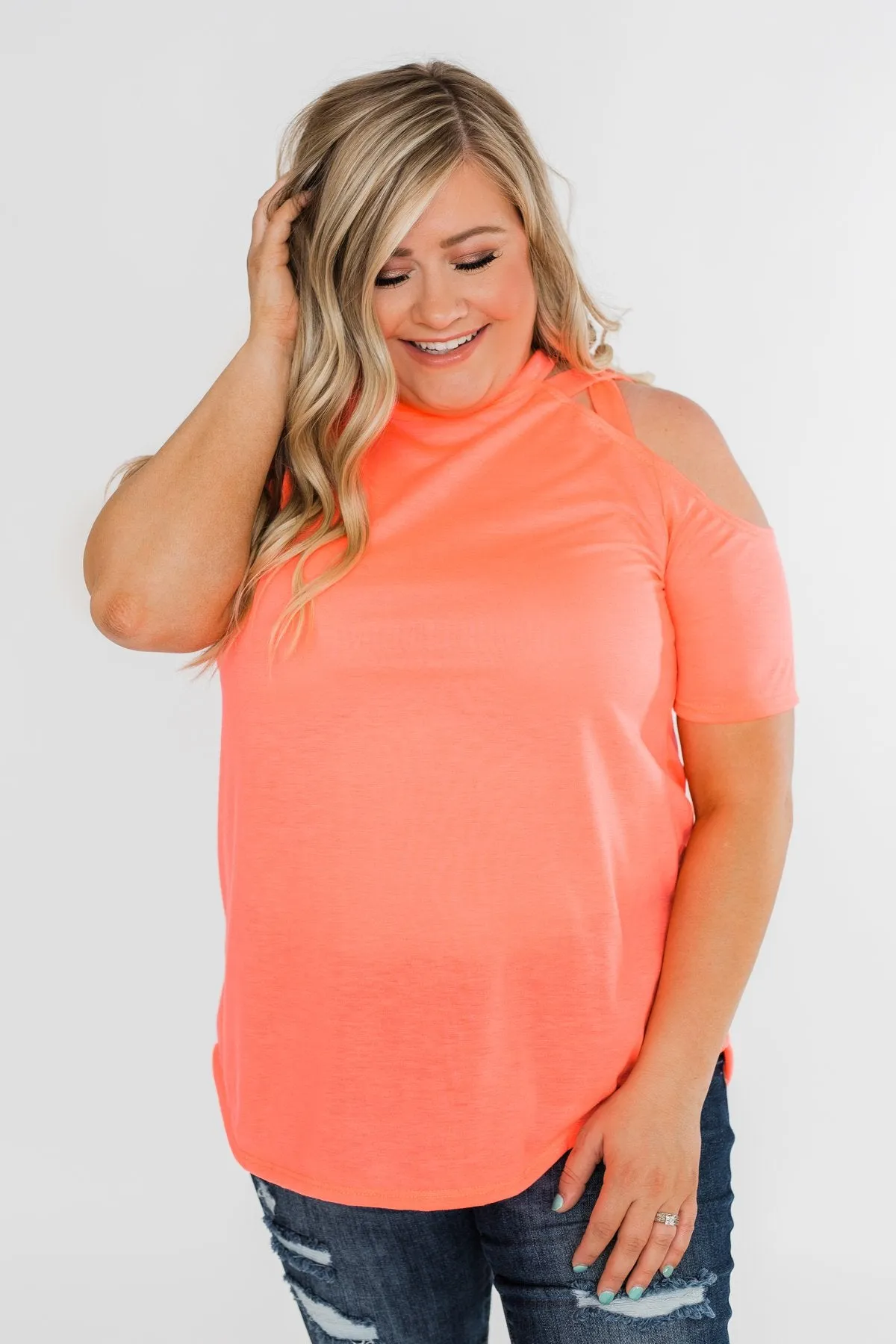 Feeling Alive Cold Shoulder Top- Neon Orange