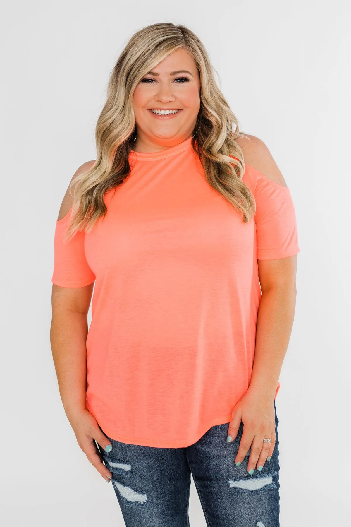 Feeling Alive Cold Shoulder Top- Neon Orange