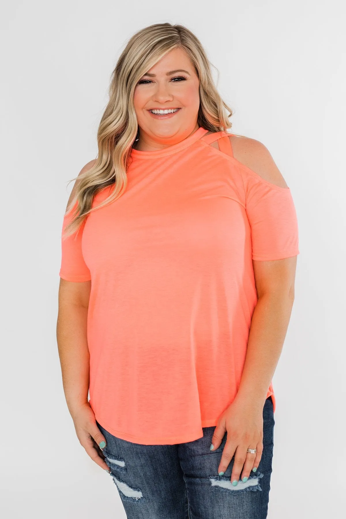 Feeling Alive Cold Shoulder Top- Neon Orange
