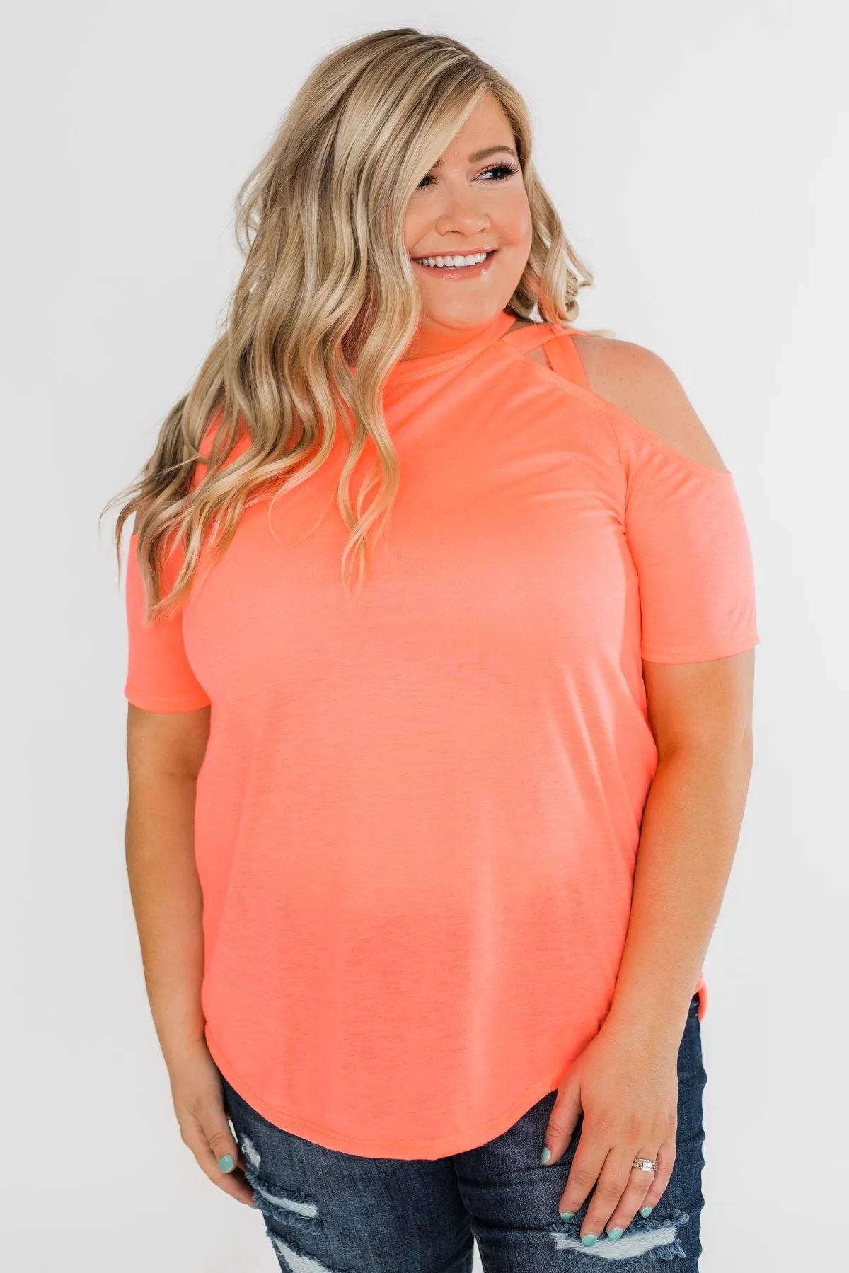 Feeling Alive Cold Shoulder Top- Neon Orange
